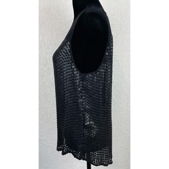 PARKER • Black Carson Combo Silk Chiffon Sequin Embellished Tank Top, S - Picture 10 of 16